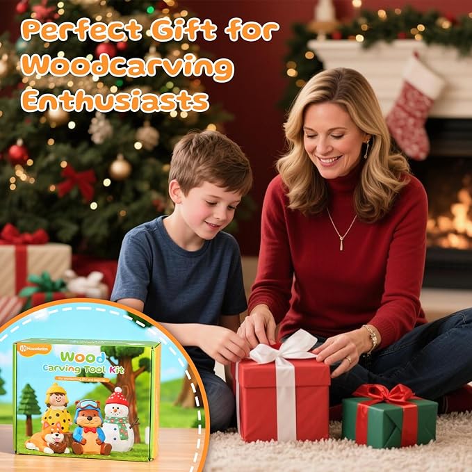 Housolution Wood Carving Kit with Carrying Bag, 29PCS Wood Carving Tools Whittling Kit Includes Carving Knives Carving Chisels Basswood Blocks Gloves, Woodworking Tools for Beginners DIY Hobbies, Gray