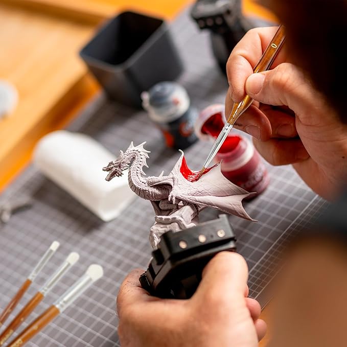 DUGATO 15pc Miniature & Dry Brush Paint Set - Fine Detail Premium Nylon Bristle & Goat Hair Brushes for Warhammer 40k, DND, Model Painting - Acrylic, Oil, Watercolor (Brown)