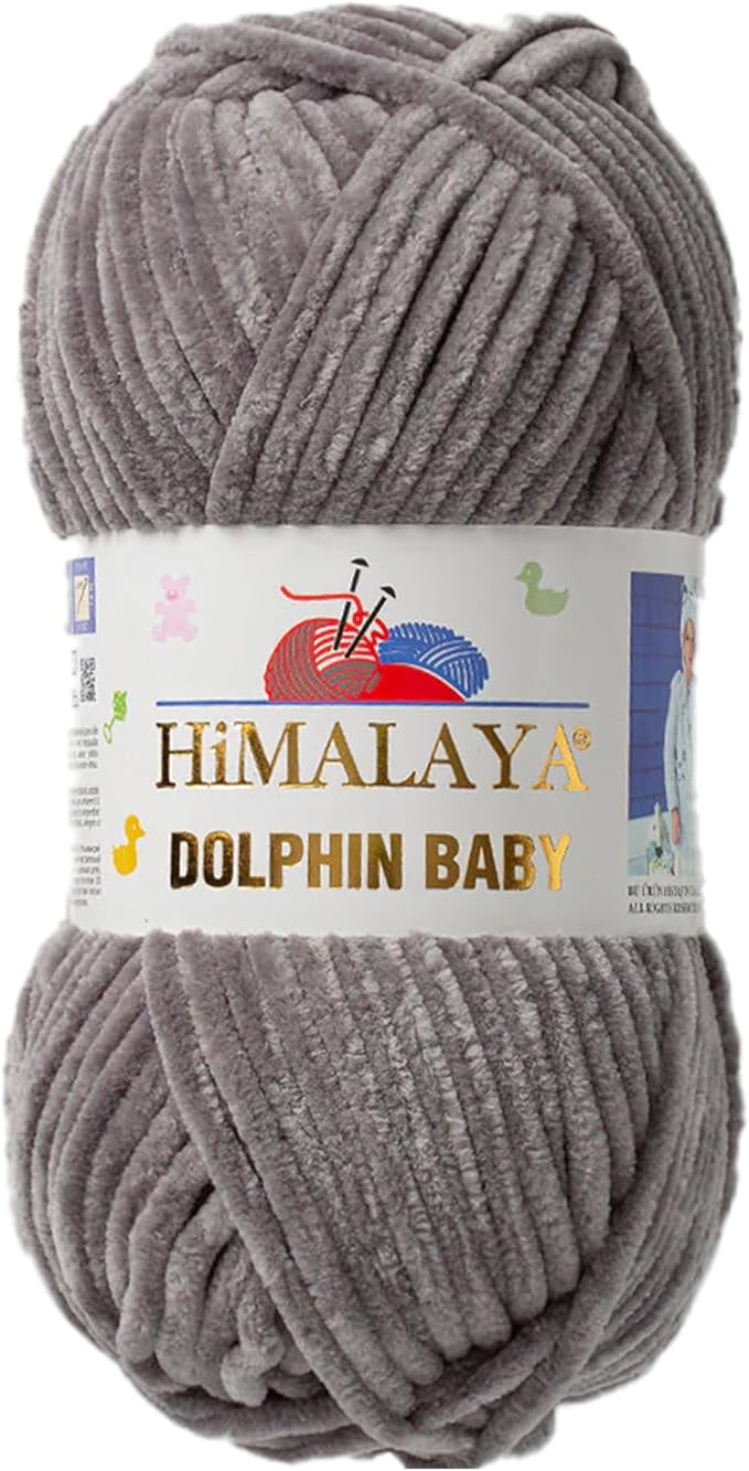 1 Skein/Pack Himalaya Dolphin Baby Chenille Yarn, Each Ball 100 gr (3.5 oz), 120 m (132 Yards), 100% Polyester, Super Bulky Baby Blanket Velvet Amigurumi Yarn, 80320 - Hard Coal Gray