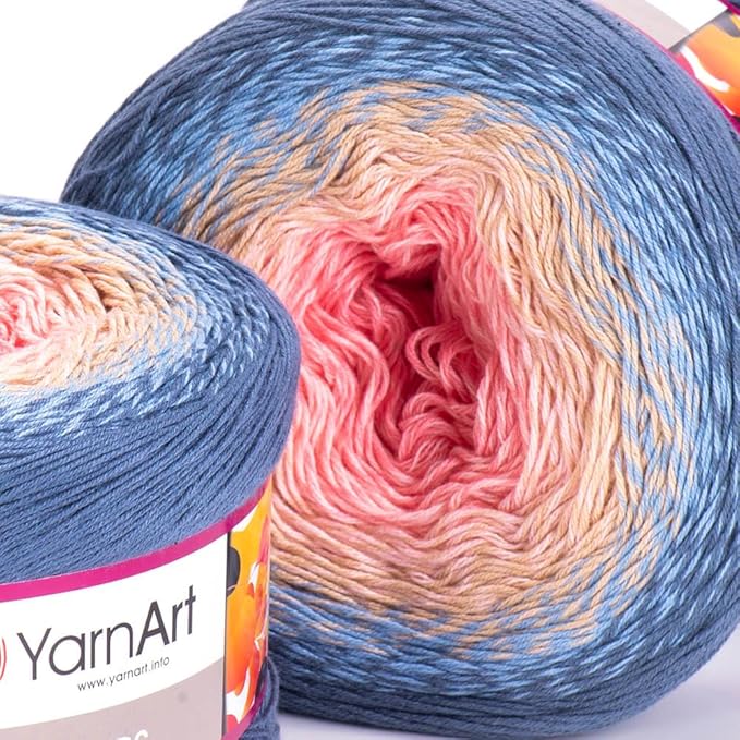 2 Skein/Pack Yarnart Flowers Gradient Yarn, Each Ball 8.8 Oz (250gr) / 1094 Yards (1000m), 55% Cotton 45% Acrylic, Superfine Fingering Weight for Knitting and Crochet, 262 - Blue Pink