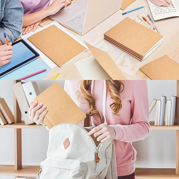 FAWTEEM 24 Pack A5 Lines Notebook Bulk Kraft Cover College Ruled, Lined Paper Travel Journals Composition Diary Subject Notebooks Planner, 60 Pages, 8.3”x 5.5”