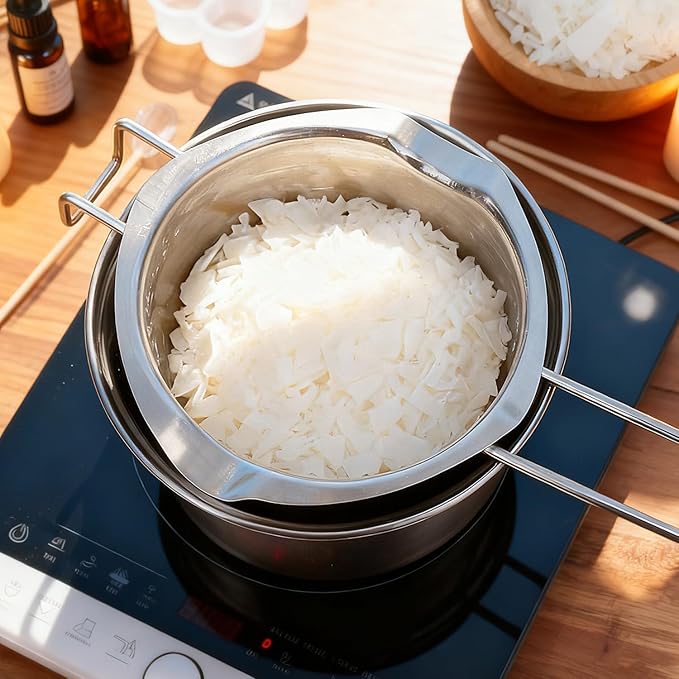 Double Boiler Melting Pot Set for Candle Making, 3-Piece Stainless Steel Wax Melter with Pouring Pot, Ideal for Soy Wax, Beeswax, Candle Making Supplies