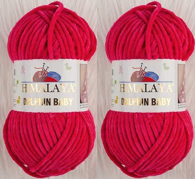 2 Skein/Pack Himalaya Dolphin Baby Chenille Yarn, Each Ball 100 gr (3.5 oz), 120 m (132 Yards), 100% Polyester, Super Bulky Baby Blanket Velvet Amigurumi Yarn, 80314 - Fuchsia