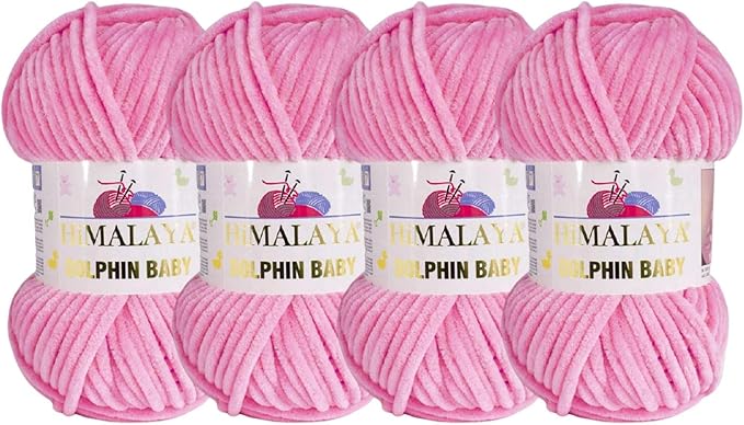 4 Skein/Pack Himalaya Dolphin Baby Chenille Yarn, Each Ball 100 gr (3.5 oz), 120 m (132 Yards), 100% Polyester, Super Bulky Baby Blanket Velvet Amigurumi Yarn, 80309 - Pink