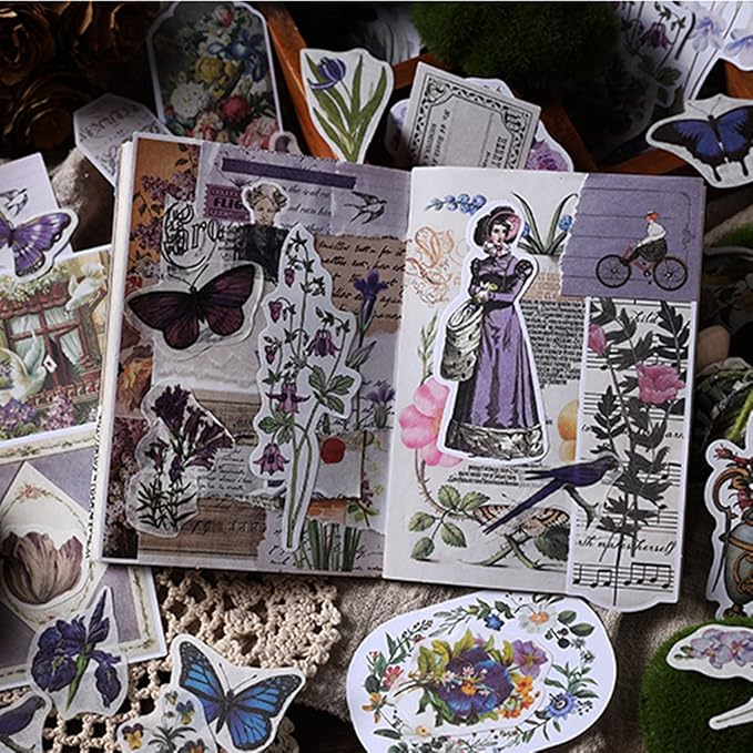 Esweny 200PCS Vintage Scrapbooking Supplies Kit, Scrapbook Sticker Paper Pack for for Planners Aesthetic Cottagecore Room Decor Wall Art Collage Album