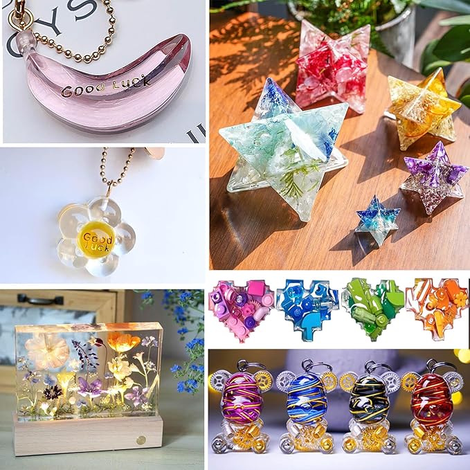 JILLSKY Epoxy Resin Kit 16oz with Molds & Storage Box, Fast Cure Clear Casting Resin for Jewelry Making, Keychains, Coasters, and DIY Crafts with Pigments & Glitter