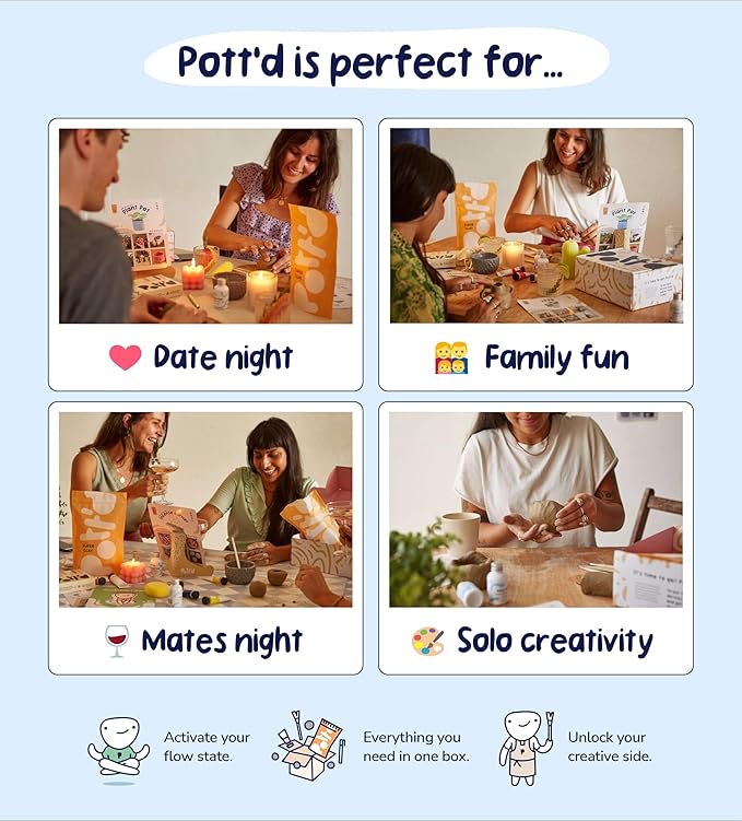 Pott'd Air Dry Clay for Adults. Beginners Home Pottery Kit for Adults. DIY Craft Kit for Adult. Includes: Air-Dry Clay for Adult, Tools, Paints, Brushes, Sealant, How-to-Guides