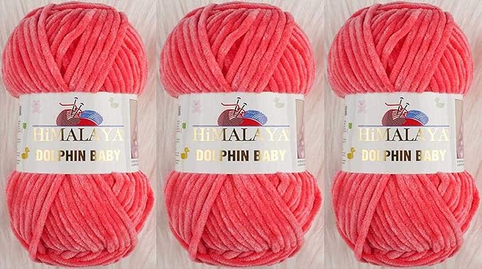 3 Skein/Pack Himalaya Dolphin Baby Chenille Yarn, Each Ball 100 gr (3.5 oz), 120 m (132 Yards), 100% Polyester, Super Bulky Baby Blanket Velvet Amigurumi Yarn, 80332 - Baby Pink