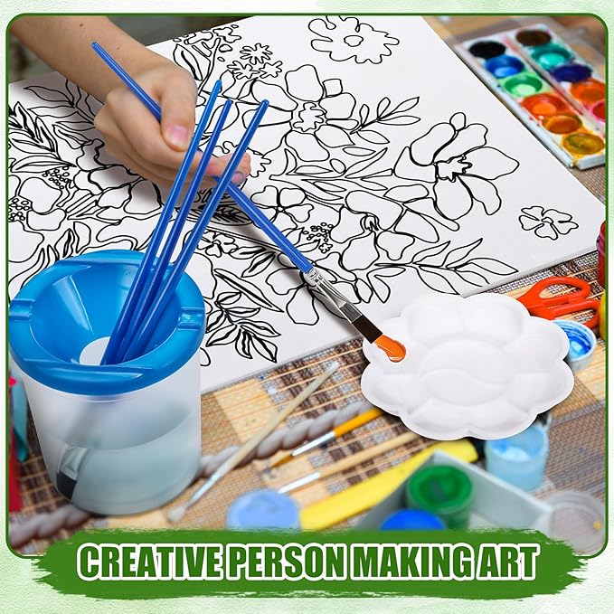 Sherr 140 Pcs 20 Set Pre Drawn Canvas Kit for Painting Craft Sip and Paint Kit for Adults Pre Printed Canvas Painting Favor for Virtual DIY Birthday Gifts Adult's Date Party(Flower)