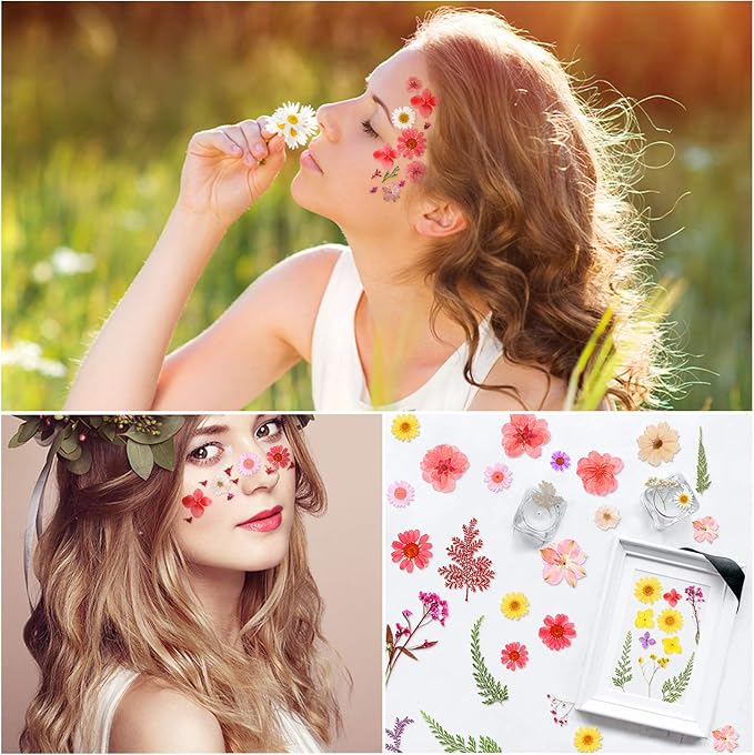 Nuanchu 109 Pieces Dried Pressed Flowers for Resin, Real Pressed Blooms Leaves Mixed Variety of Dried Flora with Tweezer for DIY Art Crafts Scrapbooking, Candle, Nails Decor, Soap Making