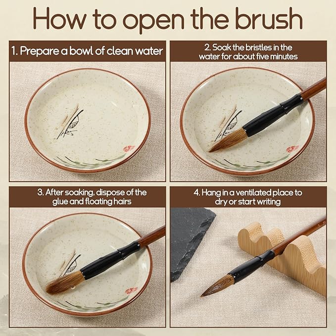 Zyghjort 3 PCS Chinese Calligraphy Brush, Chinese Calligraphy Brush 3 Sizes Writing Drawing Watercolor Ink Brushes Hubi Painting Kanji Sumi Writing Brushes for Beginners & Artists