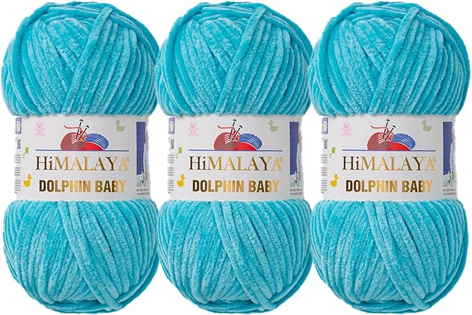 3 Skein/Pack Himalaya Dolphin Baby Chenille Yarn, Each Ball 100 gr (3.5 oz), 120 m (132 Yards), 100% Polyester, Super Bulky Baby Blanket Velvet Amigurumi Yarn, 80315 - Cyan