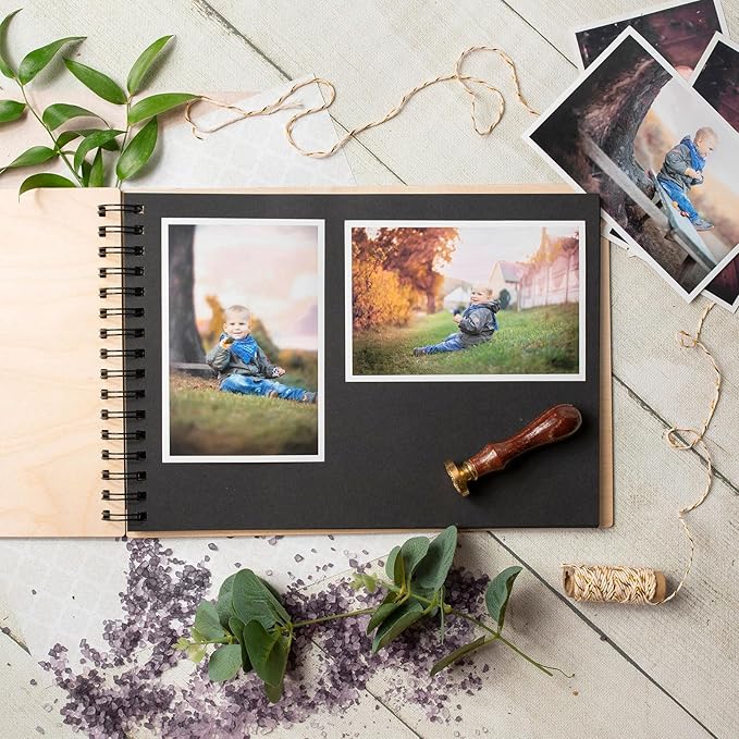 PATIKIL Scrapbook Photo Albums, 8x12 Inch 80 Pages Hardcover Scrapbooking Book DIY Album Supplies Kit with Sticker Ribbon for Gift Journal Memory Book Wedding Anniversary, Black, 1 Pcs