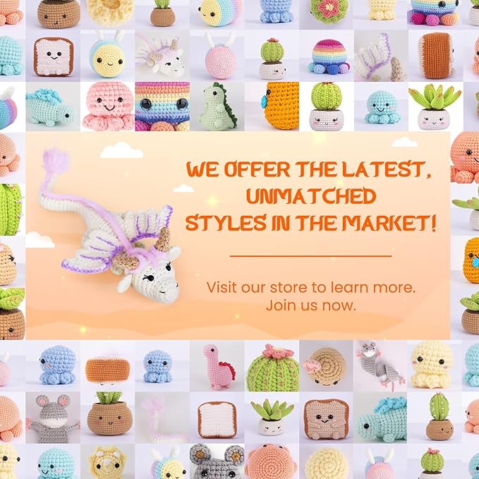 Crochet Kit for Beginners, Beginner Crochet Kit for Adults with Step-by-Step Video Tutorials, DIY Crochet Animal Kits Knitting Supplies, Purple Dragon (40%+ Yarn)