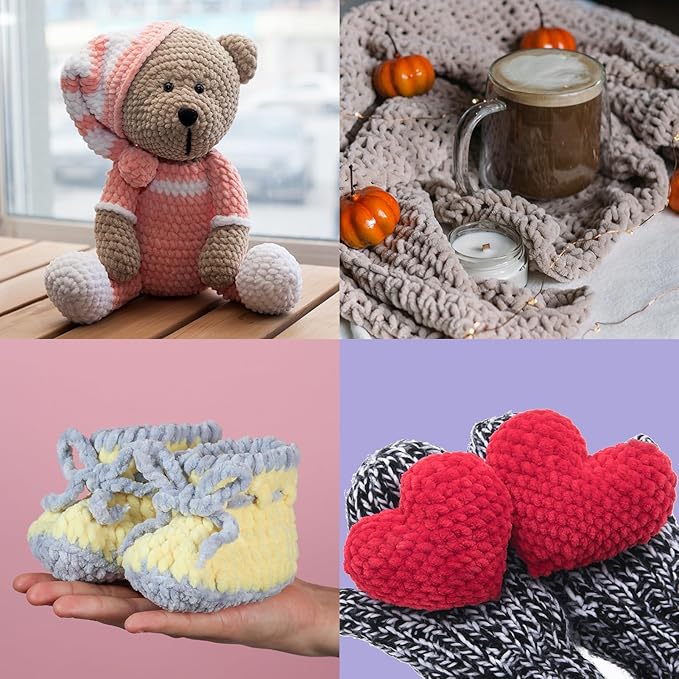 3 Skeins Velvet Chunky Yarn, Chenille Yarn for Crocheting and Hand Knitting, Blanket Yarns for Making Scarves and Knitting Projects - Amigurumi Crochet Yarn (3×3.5oz, 3×87.5yds)