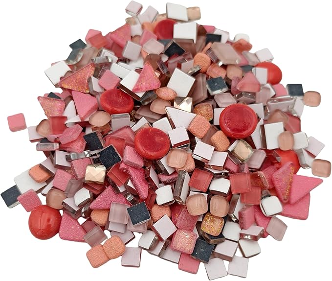 1.1LB Mixed Color Irregular Crystal Mosaic Tiles, Tiny Mini Mosaic Tile DIY Hobbies Children Handmade Crystal Craft for Craft Bathroom Kitchen Home Decoration DIY Art Projects (Pink Series)