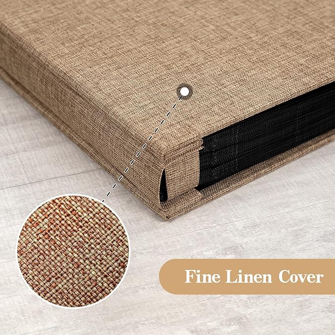 potricher Small Photo Album 4x6 100 Photos Linen Cover Picture Photo Book for Family Wedding Anniversary Baby Vacation (Khaki,100 Pockets)