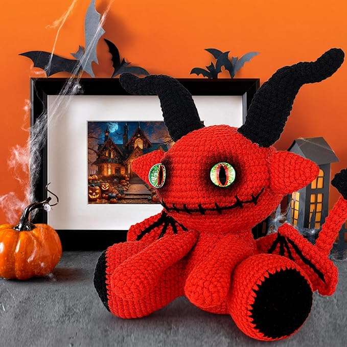 Crochetta Crochet Kit for Beginners, Crochet Starter Kit with Step-by-Step Video Tutorials, Amigurumi Crochet DIY Knitting Supplies for Adults, Red Devil (40%+ Yarn)