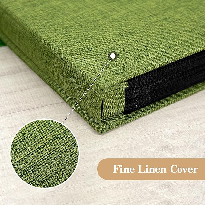 potricher Small Photo Album 4x6 200 Photos Linen Cover Picture Photo Book for Family Wedding Anniversary Baby Vacation (Green,200 Pockets)