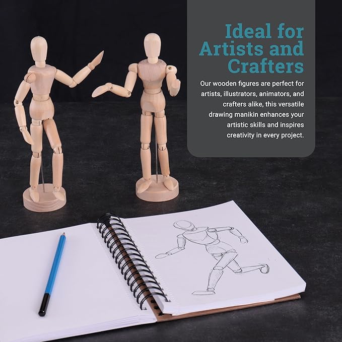 U.S. Art Supply 12" Wooden Male & Female Manikin Posable Figures for Drawing - Articulated Mannequin with Base and Flexible Body for Drawing The Human Figure