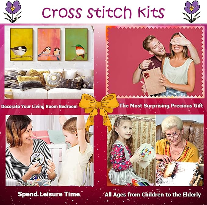 Dimxvean Stamped Cross Stitch Kits,Cross Stitch Kits for Adults Beginners,Embroidery Kits Full Range of Cross Stitch Stamped Kits Needlepoint Kits Cross Stitch Patterns-Forest Bear 16x20 inch