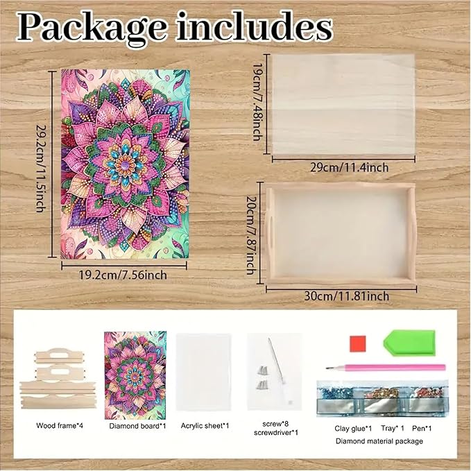 SHLUHA Diamond Art Kits for Adults Wooden Serving Trays with Handle Food Tray for Breakfast Home Decor Gift (TT009)