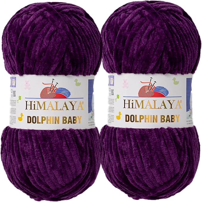 2 Skein/Pack Himalaya Dolphin Baby Chenille Yarn, Each Ball 100 gr (3.5 oz), 120 m (132 Yards), 100% Polyester, Super Bulky Baby Blanket Velvet Amigurumi Yarn, 80328 - Purple