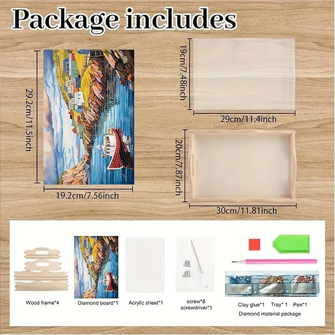 SHLUHA Diamond Art Kits for Adults Diamond Painting Wooden Serving Trays with Handle Food Tray for Party Breakfast Home Decor Gift