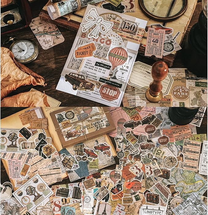 Esweny 200 Pieces Vintage Ephemera Scrapbooking Supplies Pack for Journaling, Decoupage Paper Scrapbook Stickers Kit for Junk Journal Planners Collage Craft Notebooks Album (Word Memory)
