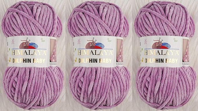 3 Skein/Pack Himalaya Dolphin Baby Chenille Yarn, Each Ball 100 gr (3.5 oz), 120 m (132 Yards), 100% Polyester, Super Bulky Baby Blanket Velvet Amigurumi Yarn, 80334 - Violet