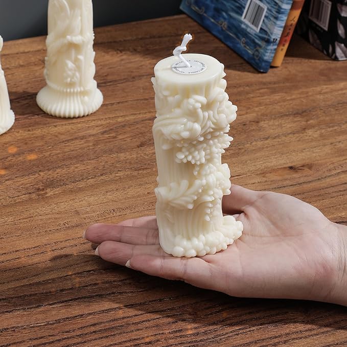 Roma Pillar Silicone Candle Mold with Wick Pin and 50 Wicks Epoxy Wax Molds Silicone Shapes Taper Mold for Candle Craft Making Gift Decoration