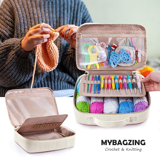MYBAGZING Crochet Kit for Beginners with Yarn Storage Bag, 10pcs Crochet Hooks 2.0-6.0 mm, 10 Skeins Yarn for Crocheting, Knitting Accessories, 58pc Crochet Starter Kit for Adults