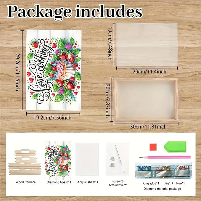 SHLUHA Diamond Art Kits for Adults Diamond Painting Wooden Serving Trays with Handle Food Tray for Party Breakfast Home Decor Gift