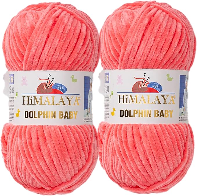 2 Skein/Pack Himalaya Dolphin Baby Chenille Yarn, Each Ball 100 gr (3.5 oz), 120 m (132 Yards), 100% Polyester, Super Bulky Baby Blanket Velvet Amigurumi Yarn, 80332 - Baby Pink