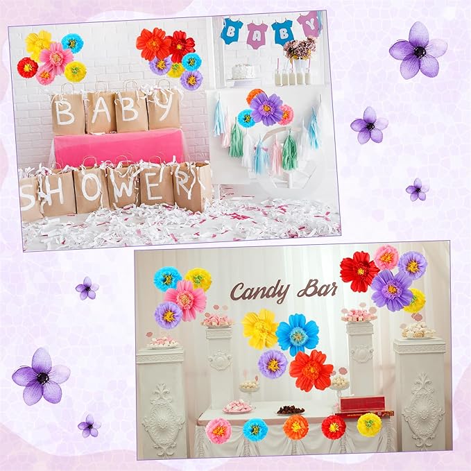 Crowye 12 Pcs Large Colorful Tissue Paper Flowers Decorations 20 Giant Fiesta Craft Crepe Paper Flowers for Wall Decor Backdrop Mexican Wedding Birthday Carnival Party (Cute Color)