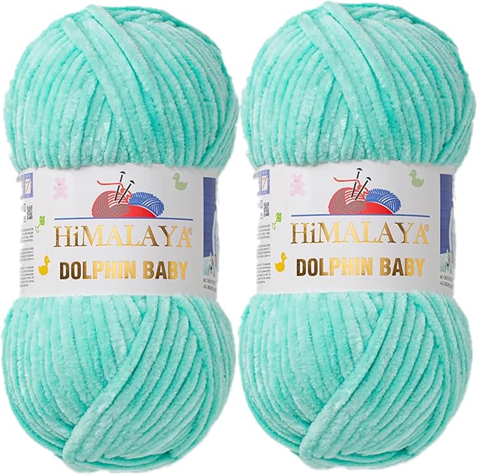 2 Skein/Pack Himalaya Dolphin Baby Chenille Yarn, Each Ball 100 gr (3.5 oz), 120 m (132 Yards), 100% Polyester, Super Bulky Baby Blanket Velvet Amigurumi Yarn, 80345 - Mint Green