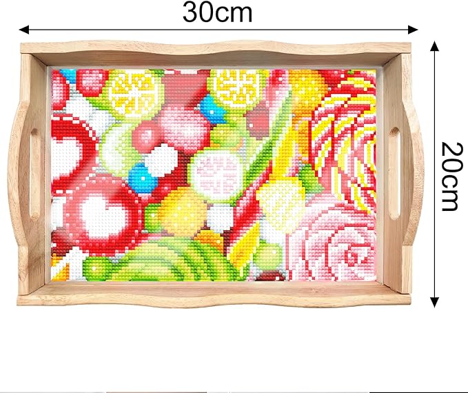 FGbaby DIY 5D Candy Diamond Painting Wood Serving Tray with Handles Diamond Art Decorative Decor Serving Trays Wooden Tray for Breakfast in Bed, Patio, BBQ, Coffee Table, Party –Great for Lap & Couch
