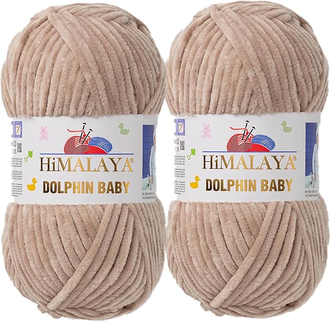 2 Skein/Pack Himalaya Dolphin Baby Chenille Yarn, Each Ball 100 gr (3.5 oz), 120 m (132 Yards), 100% Polyester, Super Bulky Baby Blanket Velvet Amigurumi Yarn, 80317 - Beige