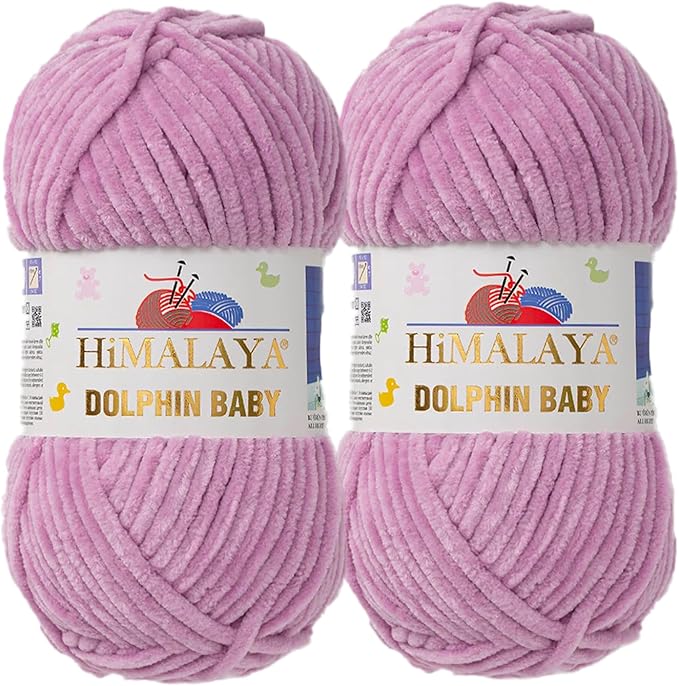 2 Skein/Pack Himalaya Dolphin Baby Chenille Yarn, Each Ball 100 gr (3.5 oz), 120 m (132 Yards), 100% Polyester, Super Bulky Baby Blanket Velvet Amigurumi Yarn, 80334 - Violet