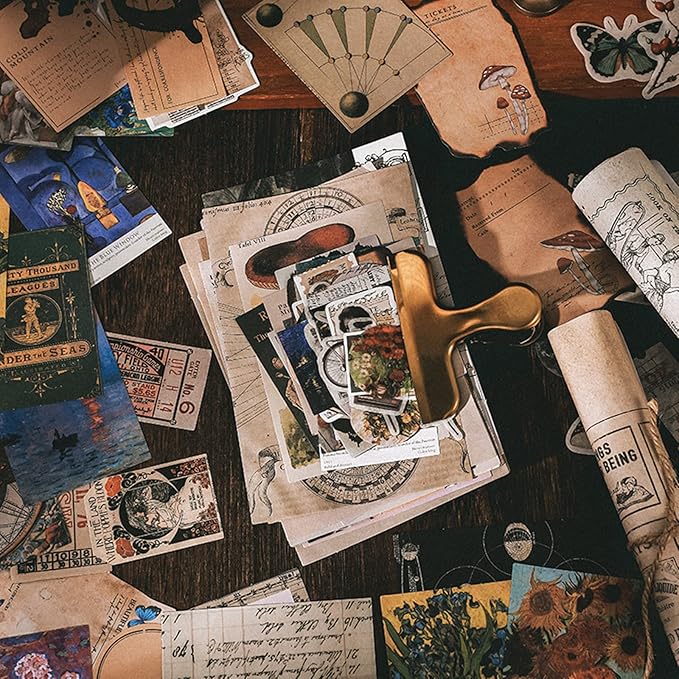 Esweny 200PCS Vintage Scrapbooking Supplies Kit for Journaling, Junk Journal Planners Aesthetic Cottagecore Room Decor Wall Art Collage Album(Artistic)