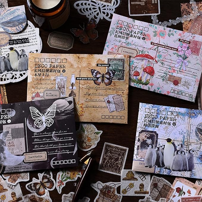 Esweny 100 PCS Vintage Ephemera Pack Journaling Scrapbooking Supplies Scrapbook Sticker Paper Kit for Junk Journal Planners Collage Craft Notebooks Decoupage Album (Space)