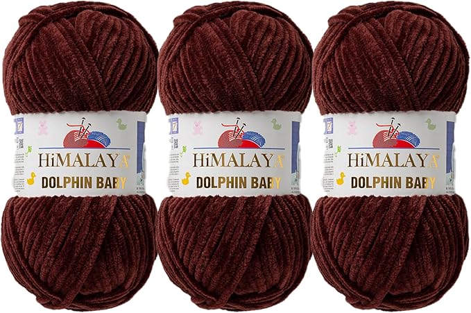 3 Skein/Pack Himalaya Dolphin Baby Chenille Yarn, Each Ball 100 gr (3.5 oz), 120 m (132 Yards), 100% Polyester, Super Bulky Baby Blanket Velvet Amigurumi Yarn, 80336 - Dark Brown
