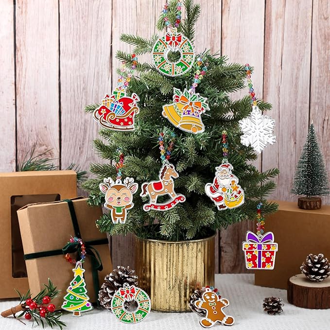 WinnerWhy 30 Sets Christmas Suncatchers Window Art Kits Xmas Santa Claus DIY Sun Catchers Crafts Bulk Paint Your Own Window Ornaments for Party Birthday Activity Home Decor