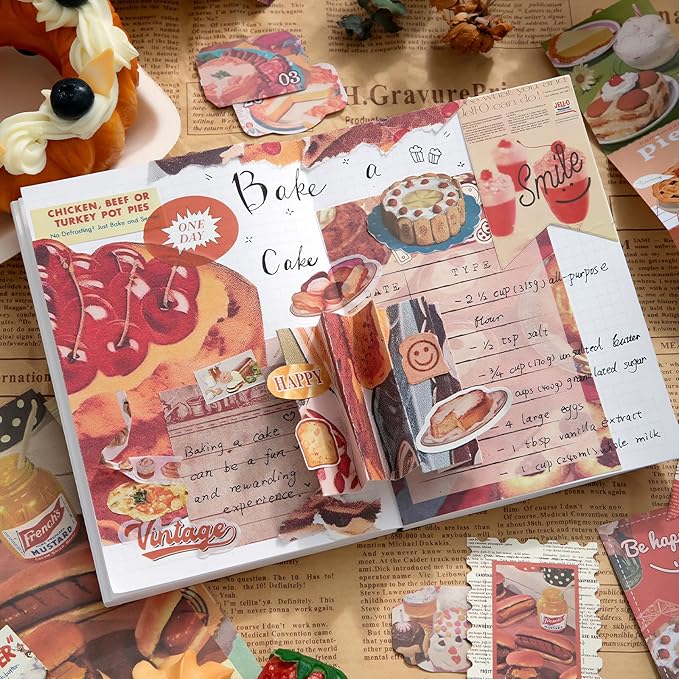 Draupnir Vintage Aesthetic Scrapbook Kit, Bullet Junk Journal Kit with Journaling/Scrapbooking Supplies, Stationery, A6 Grid Notebook Graph Ruled Pages, DIY Gift for Women