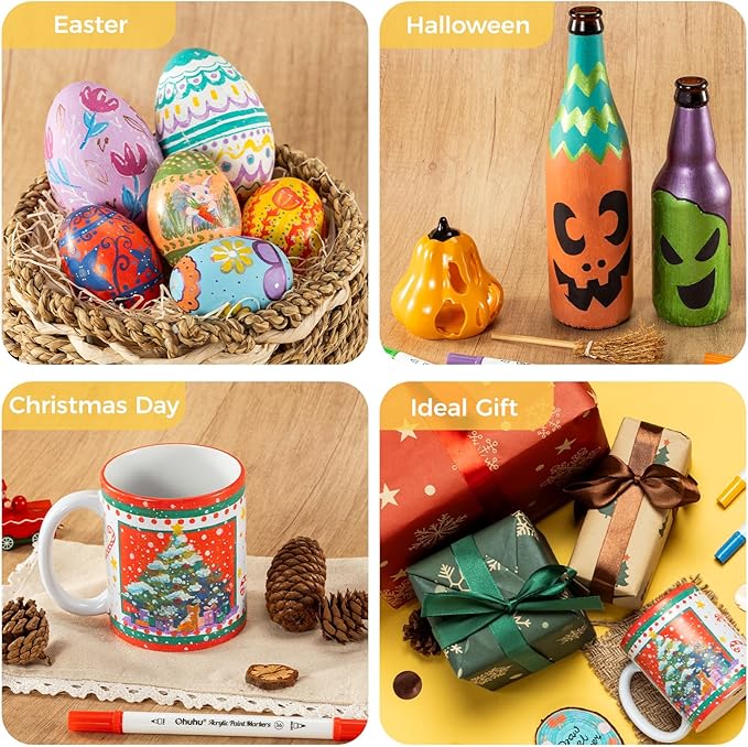 Ohuhu Acrylic Paint Markers Dual Tips: 36 Colors Fine & Dot Paint Pens High Opacity Acrylic Markers Waterproof Lightfast for Christmas Gifts Rock Painting 3D Prints Egg Wood Glass Ceramic DIY Crafts