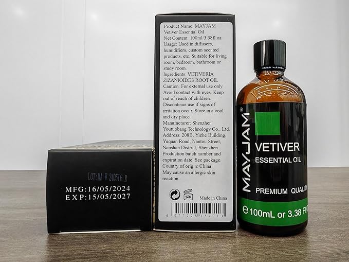 MAYJAM Premium Grade Vetiver Essential Oil - 100ML/3.38FL.OZ for Diffuser, Aromatherapy Oils for Candles, Soaps