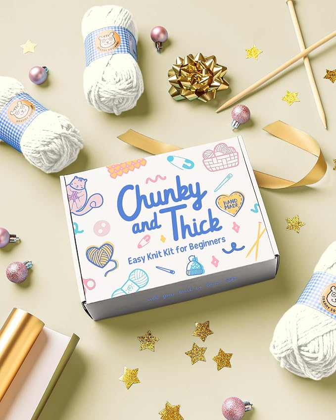 Complete Knitting Kit for Beginners - Learn to Knit Kit with Knitting Accessories Like Thick Beginner Ivory Yarn, Bamboo Needles for Beginners & More - Includes Video Tutorials & Written Guide