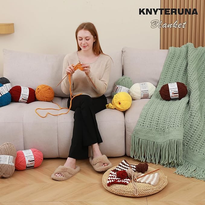 #6 Super Bulky Blanket Yarn for Crocheting - 4 Skeins(Each 10.5oz/300g, 220yds/201m), Chunky Chenille Thick Plush Big Soft Yarn for Crocheting Knitting Blankets, Sage Green