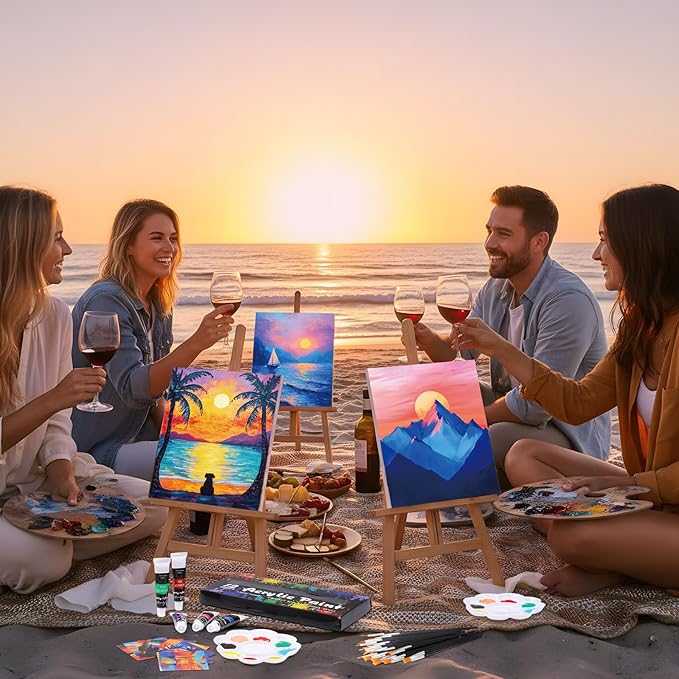 Cholemy 36 Pcs Valentine Paint and Sip Kit for Adults 8''x10'' Pre Drawn Canvas for Painting DIY Afro Acrylic Painting Kit Wood Easel Brushes Date Night Bulk for Party Gifts