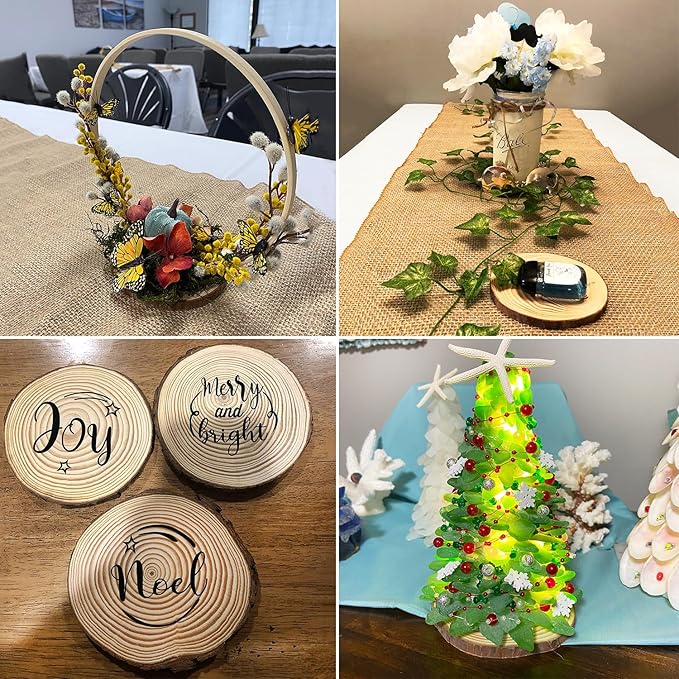 20 PCS 4.7-5.5 Inch Natural Wood Slices, Unfinished Pine Wood Circles with Barks for Coasters, DIY Crafts, Christmas Rustic Wedding Ornaments and Centerpieces,by GNIEMCKIN.